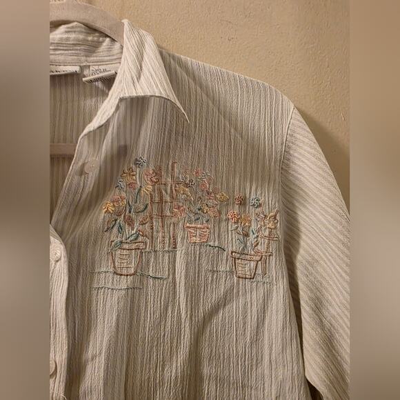 Vtg 90s Floral Embroidered Womens Pastel Striped Button Up Shirt Size S Koret - Picture 4 of 9